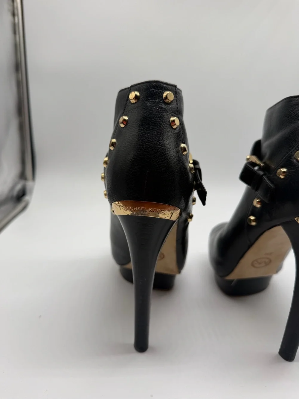 Michael Kors Black Peep-Toe Studded Platform Booties Sz 8